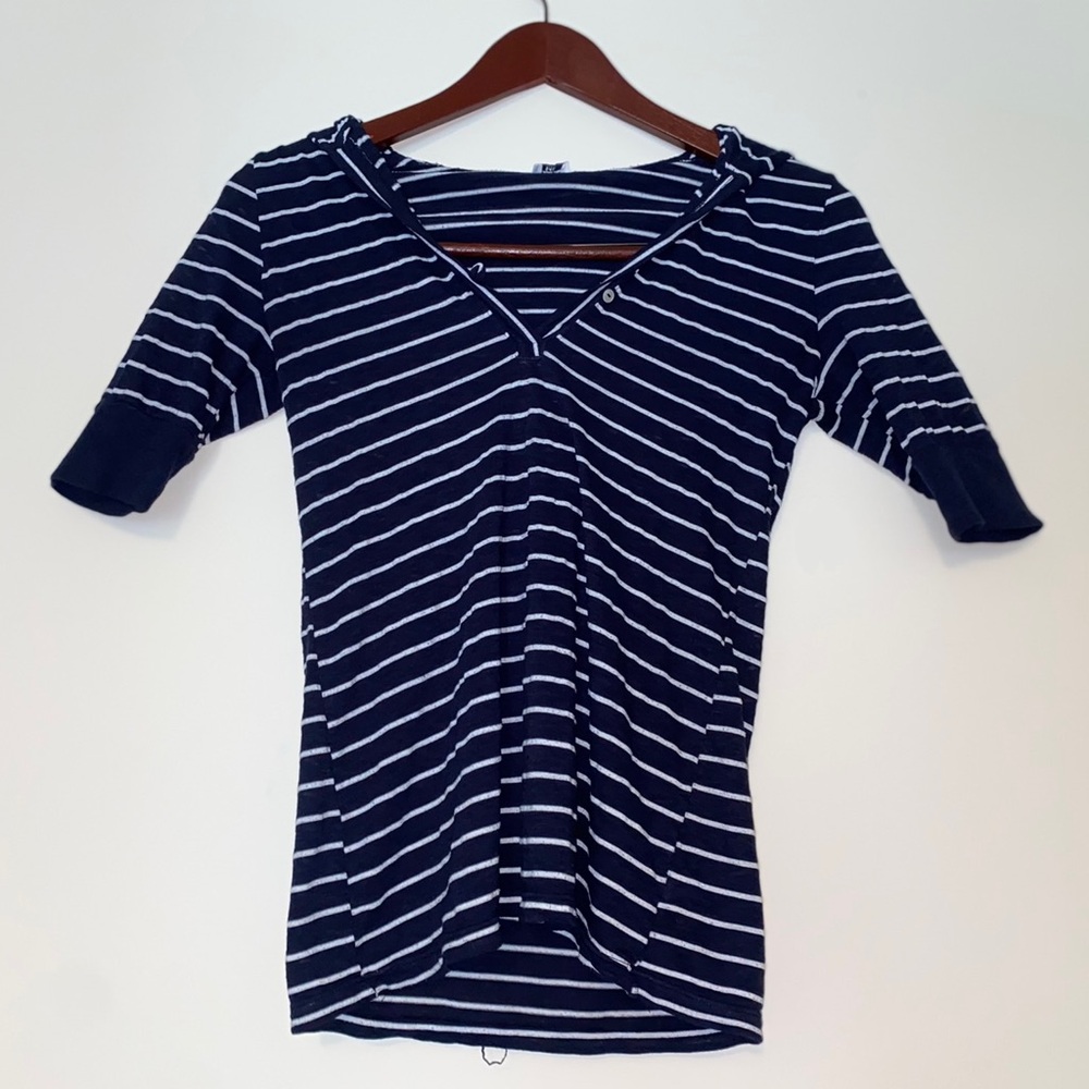 Splendid Navy and White Striped V-Neck Tee